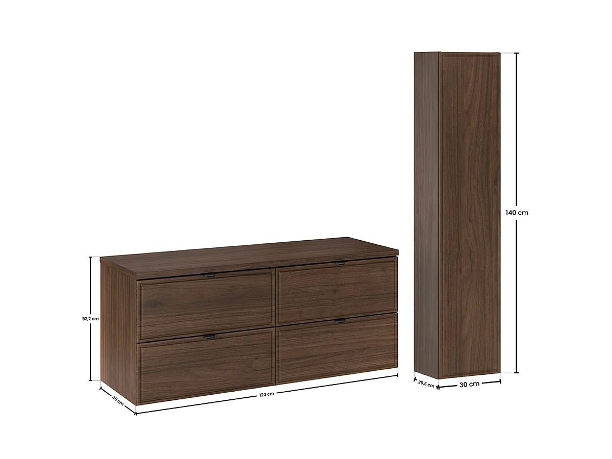 Ensemble meuble double vasque 120cm et colonne Elias Bois foncé