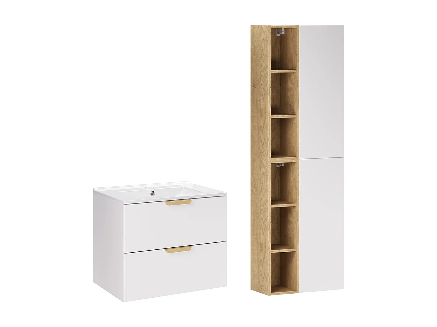 Ensemble 60cm enkele wastafel ingebouwd en colonne Oria Matwit