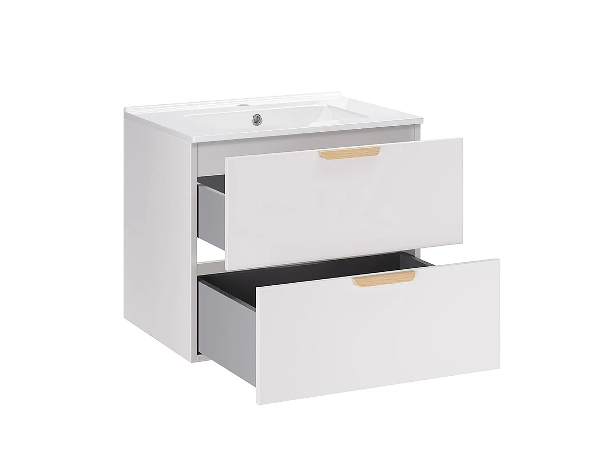 Ensemble meuble simple vasque encastrée 60cm et colonne Oria Blanc mat