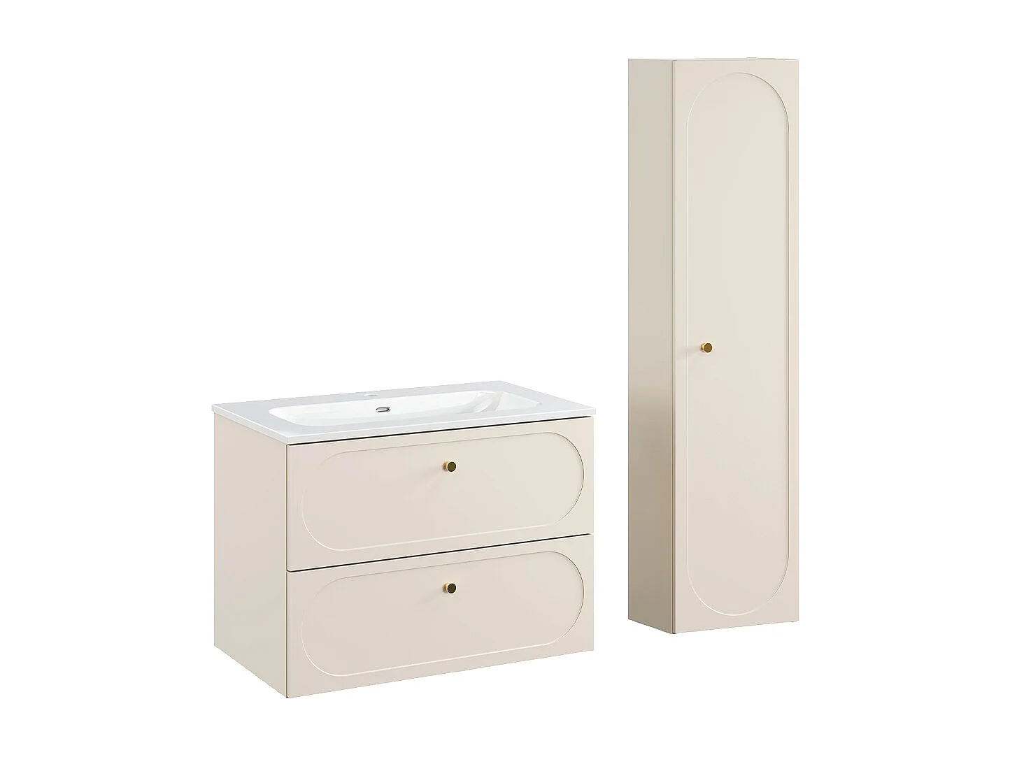 80 cm enkelt underskab med indbygget håndvask og Sanae underskab i sandfarvet beige