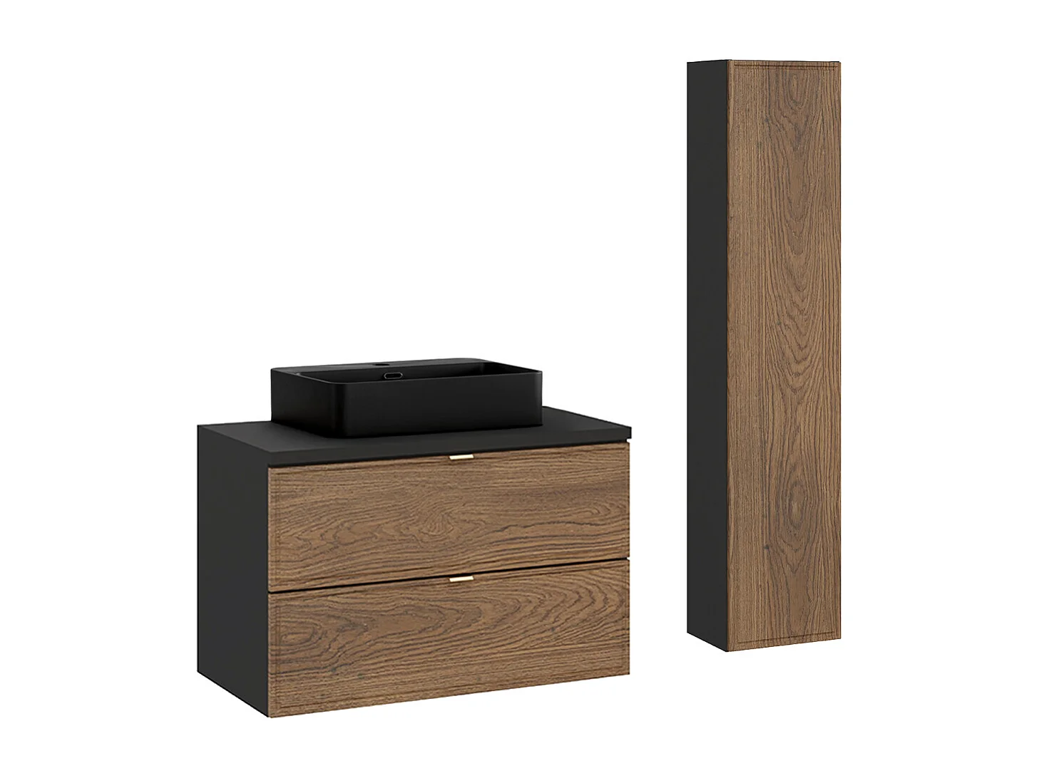 Set di mobili da bagno con lavabo Elena marrone e nero 80cm