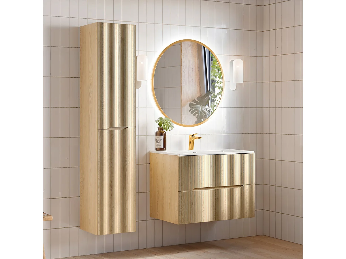 Set di mobili da bagno con lavabo Isaline rovere chiaro 80cm