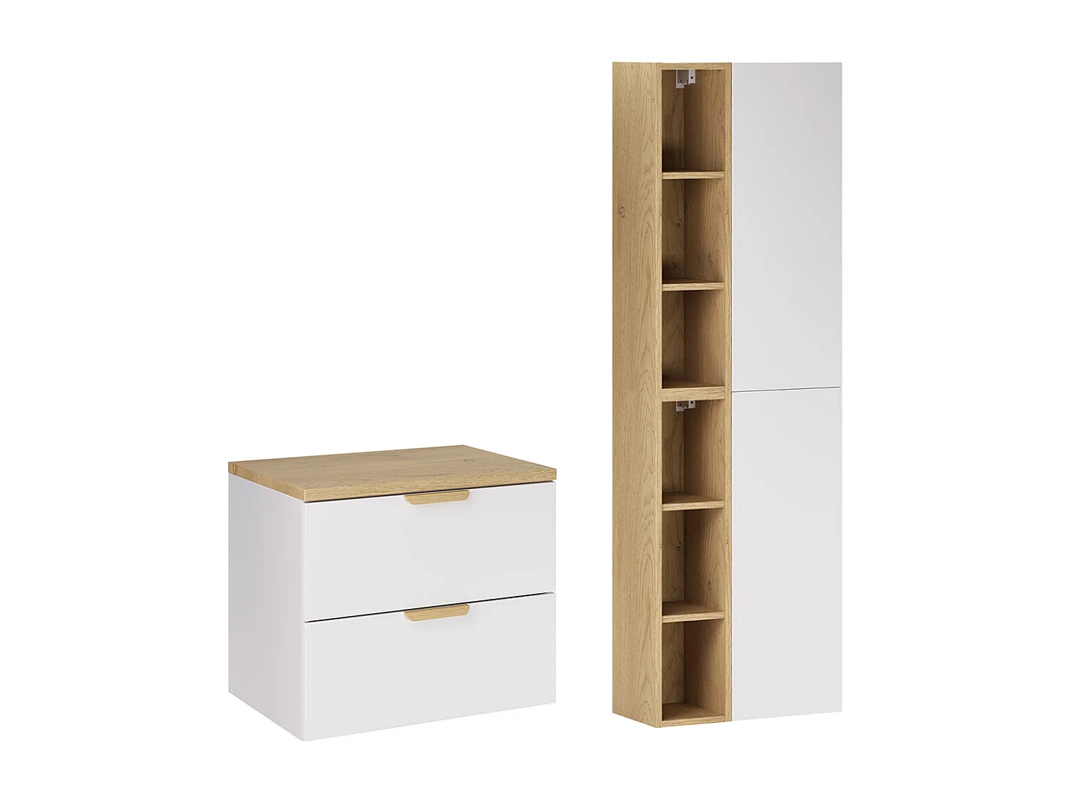 Set aus Waschtischunterschrank 60cm und Säule Oria Mattweiß