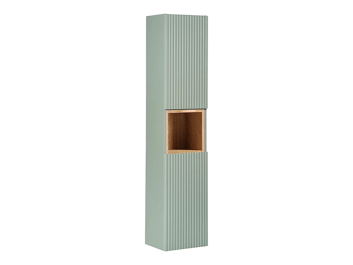 Ensemble meuble simple vasque 90cm panier à linge et colonne Jade Vert et Bois