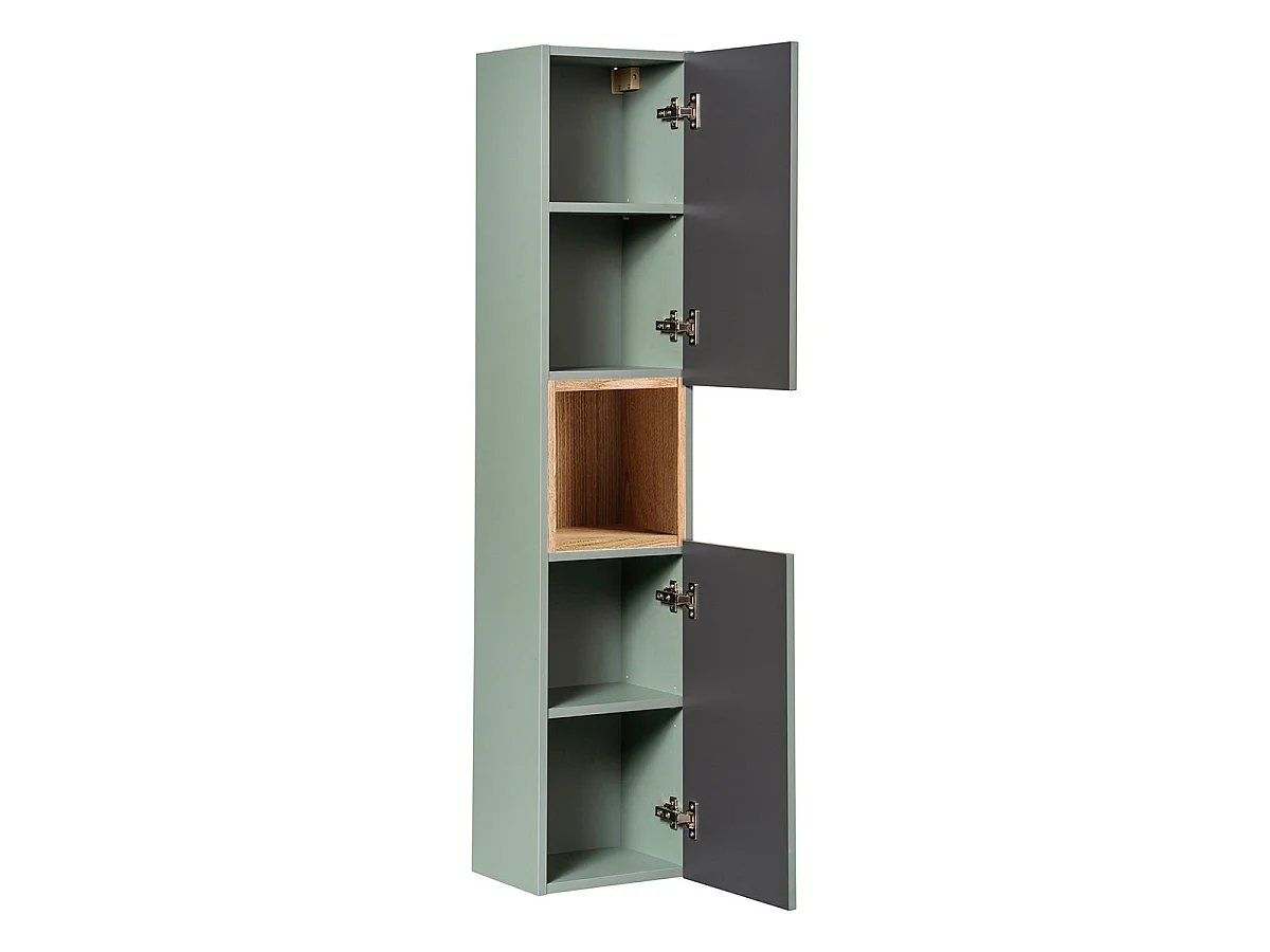 Ensemble meuble simple vasque 90cm panier à linge et colonne Jade Vert et Bois