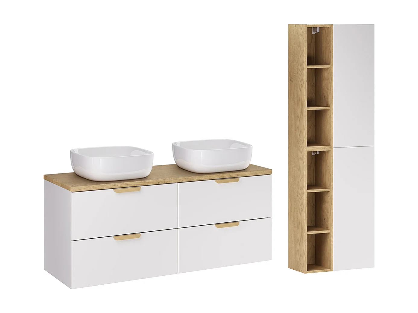 Set aus Doppelwaschtisch 120cm und Säule Oria Mattweiß