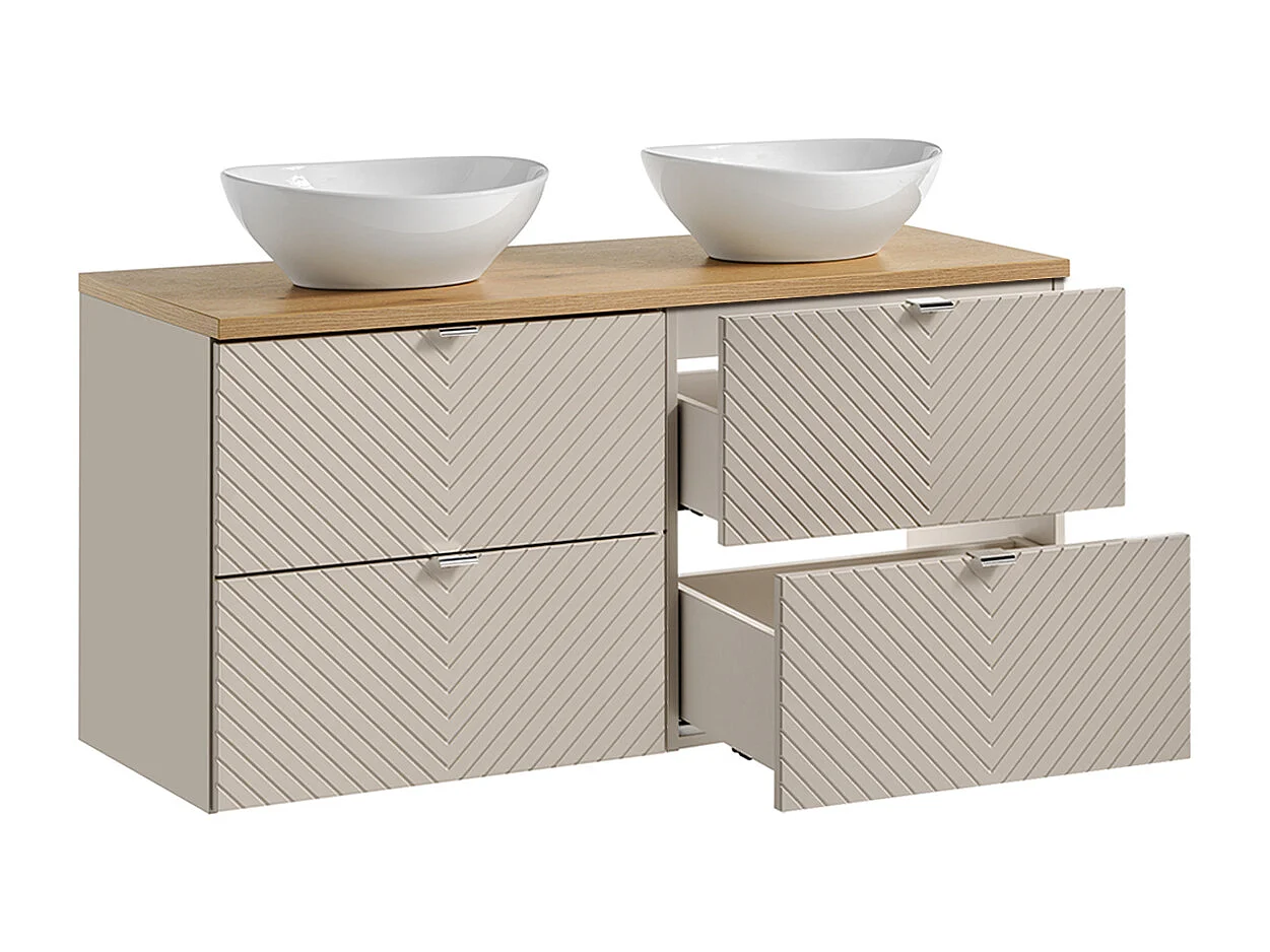 Set di mobiletto doppio 120 cm con specchi LED e 3 pensili Manoa cashmere e legno