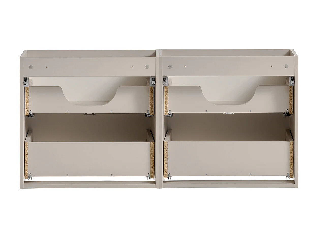 Set di mobiletto doppio 120 cm con specchi LED e 3 pensili Manoa cashmere e legno