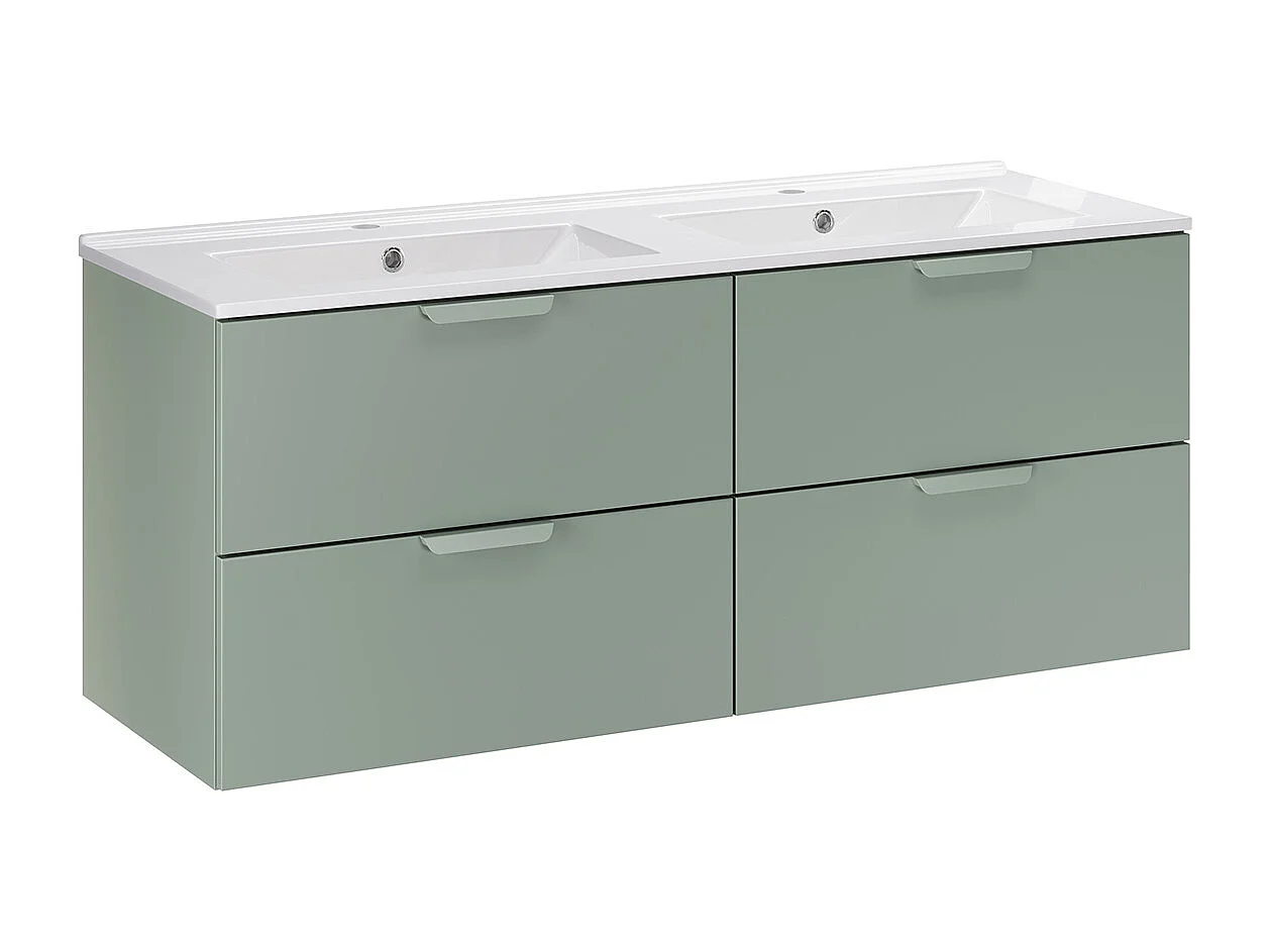 Ensemble meuble double vasque encastrée 120cm et colonne Oria Vert mat