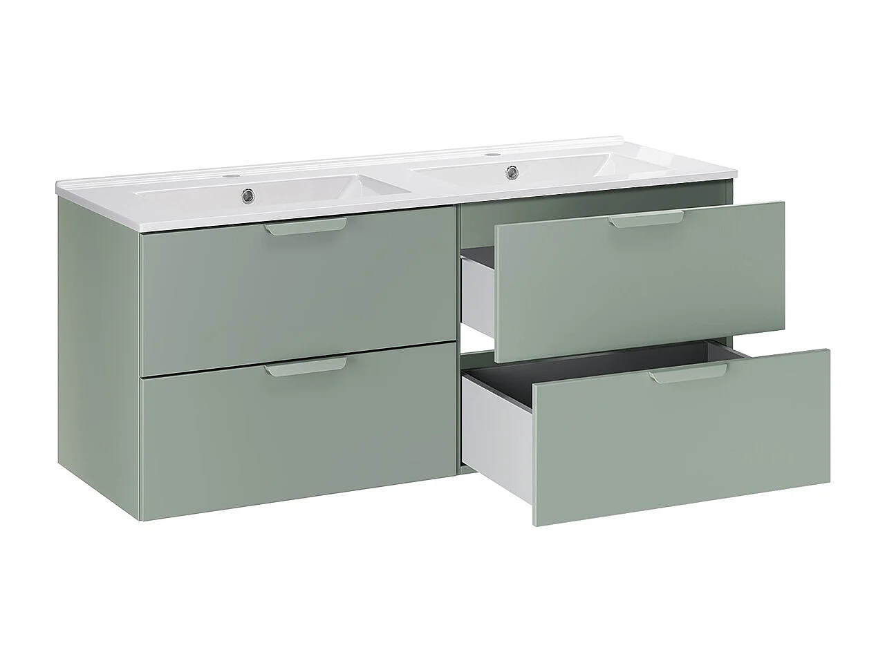 Ensemble meuble double vasque encastrée 120cm et colonne Oria Vert mat