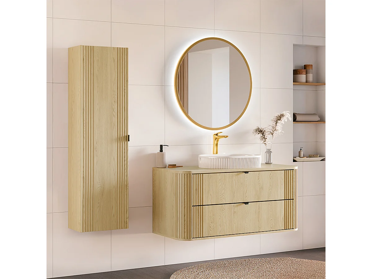 Set di mobili da bagno con lavabo Mila rovere chiaro 120cm