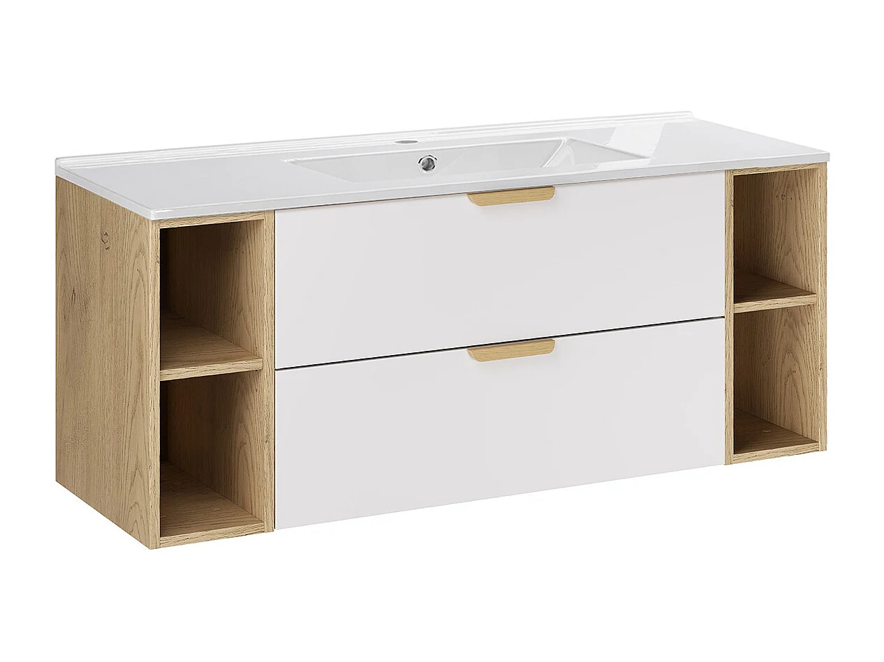Ensemble meuble simple vasque encastrée 120cm 4 niches et colonne Oria Blanc mat
