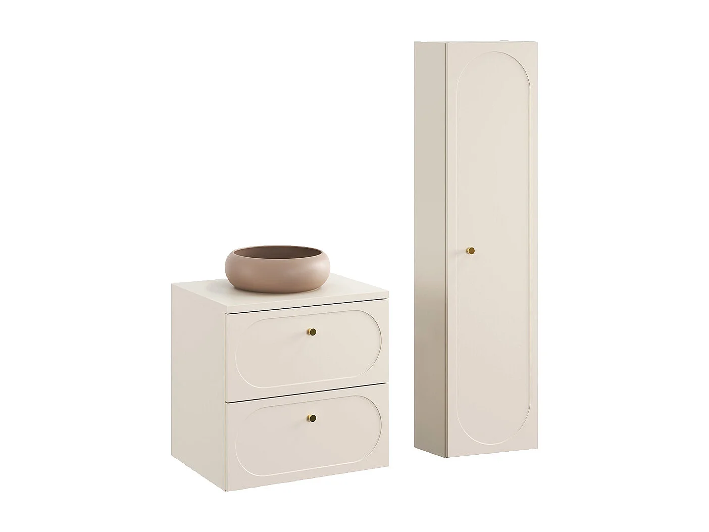 Ensemble meuble simple vasque 60cm et colonne Sanae Beige sable