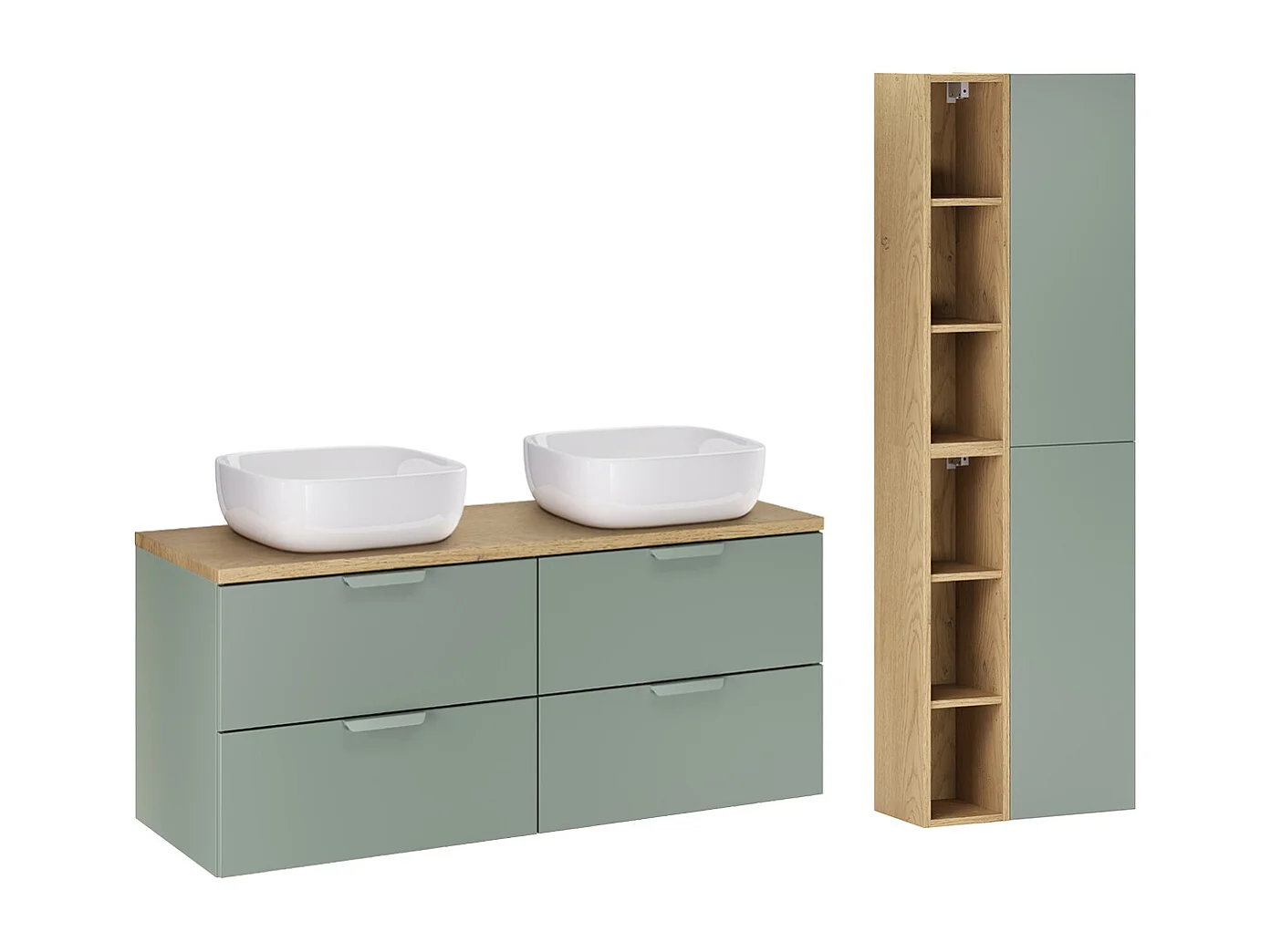 Ensemble meuble double vasque 120cm et colonne Oria Vert mat