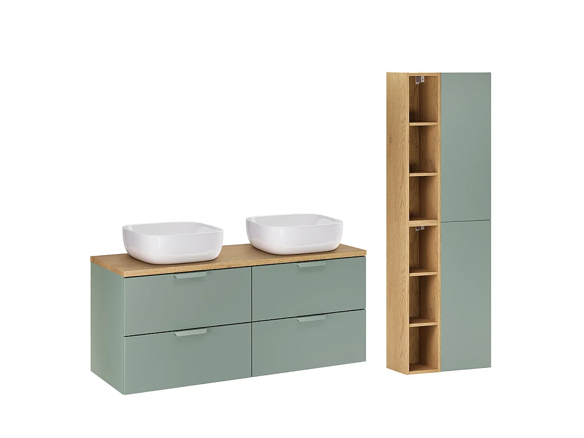 Ensemble meuble double vasque 120cm et colonne Oria Vert mat