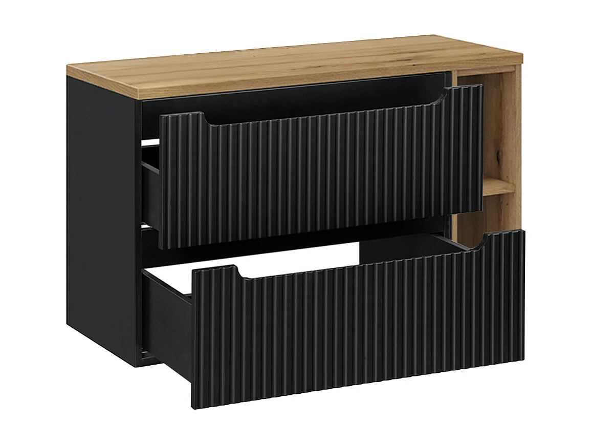 Set di mobili da bagno con lavabo Riva nero e marrone 100cm