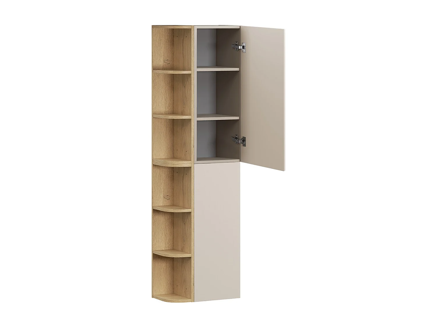 Insieme mobile lavabo singolo 120cm 3 cassetti nicchie arrotondate colonna e specchio LED Azel Cachemire e Bois