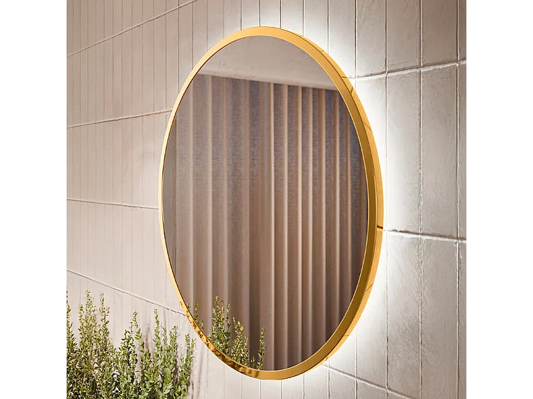 Ensemble meuble simple vasque 120cm 3 tiroirs colonne et miroir LED Azel Cachemire et Bois