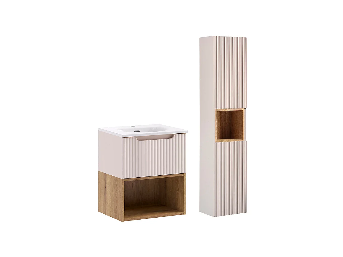 Ensemble meuble simple vasque encastrée 50cm en colonne Riva Cachemire Hout