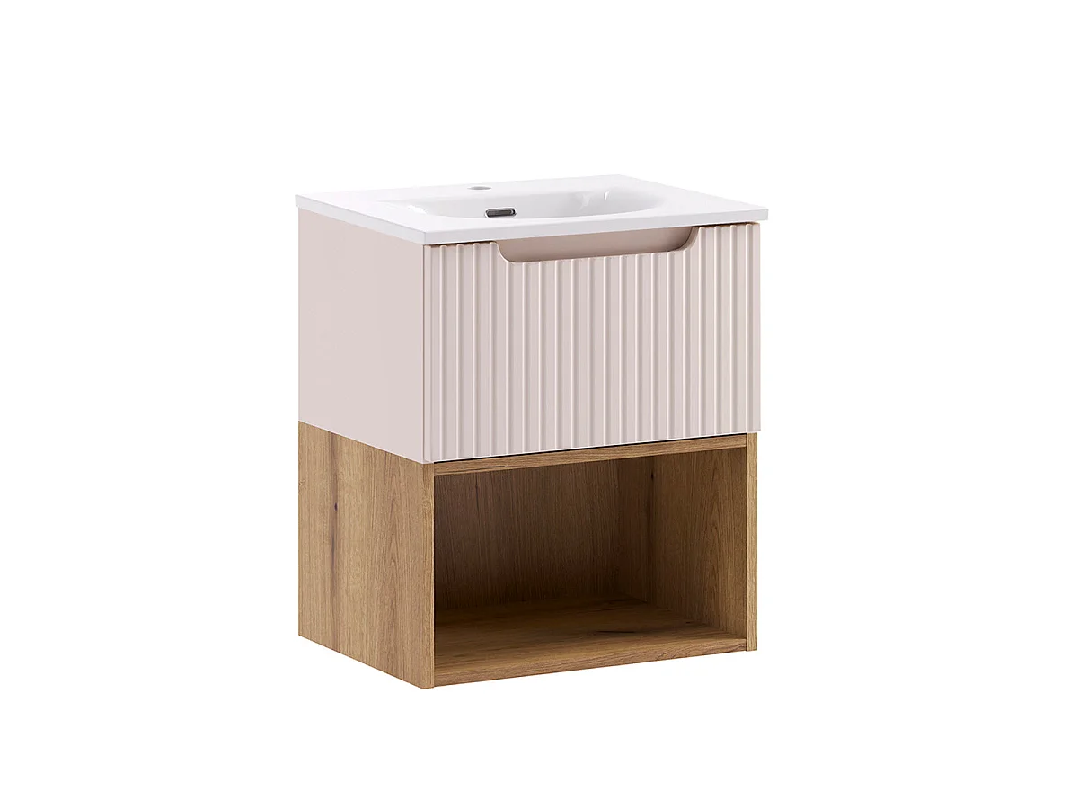 Ensemble meuble simple vasque encastrée 50cm en colonne Riva Cachemire Hout