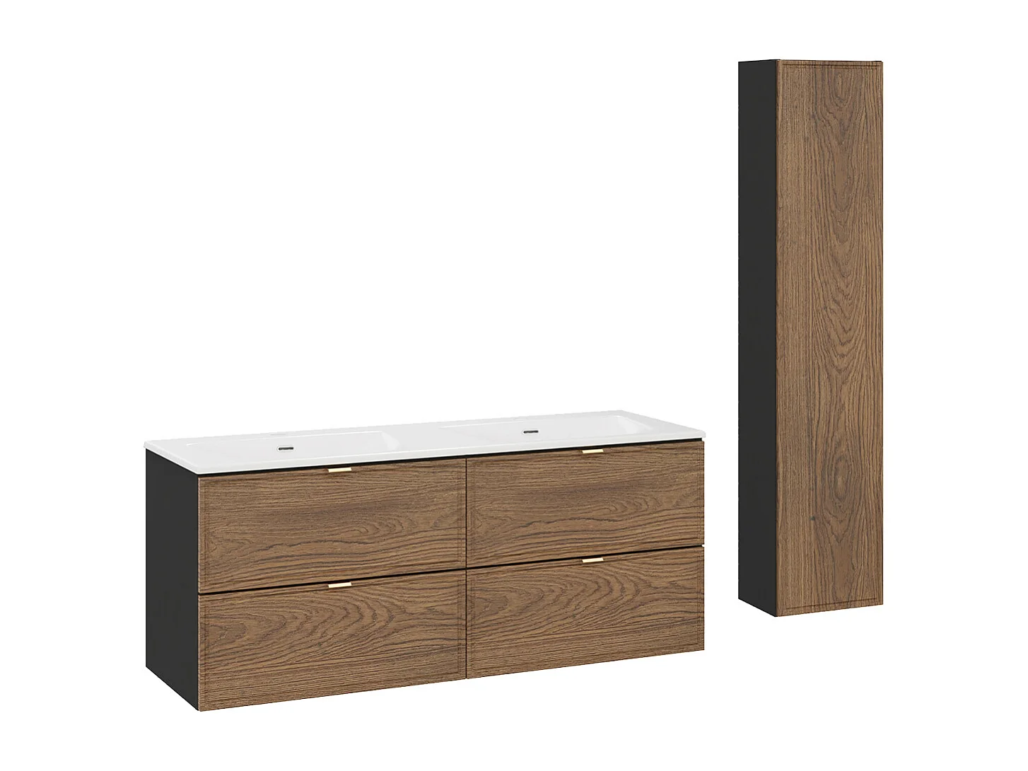 Set di mobili da bagno doppio lavabo Elena marrone e nero 120cm