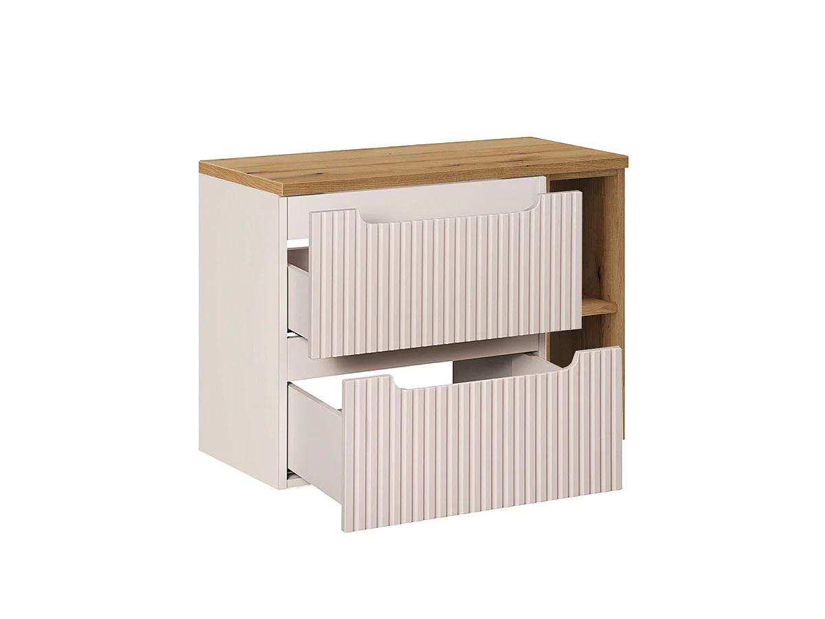 Ensemble meuble simple vasque 80cm 2 tiroirs 2 niches et colonne Riva Kasjmier en Hout