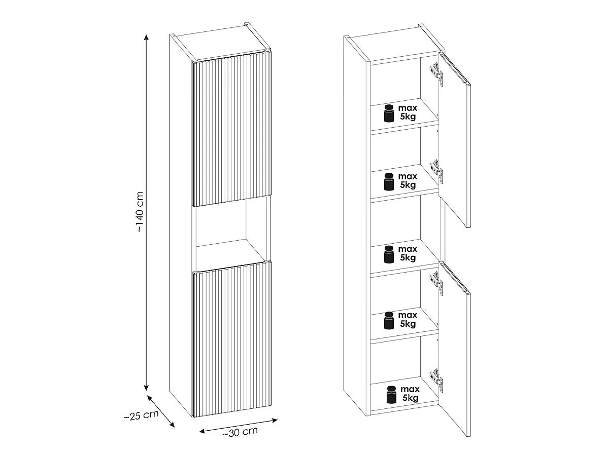 Ensemble meuble simple vasque 80cm 2 tiroirs 2 niches et colonne Riva Kasjmier en Hout