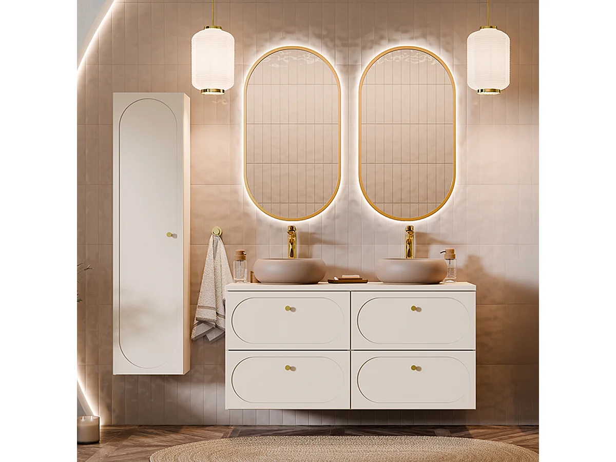 Set di mobili da bagno doppio lavabo Sanae beige sabbia 120cm