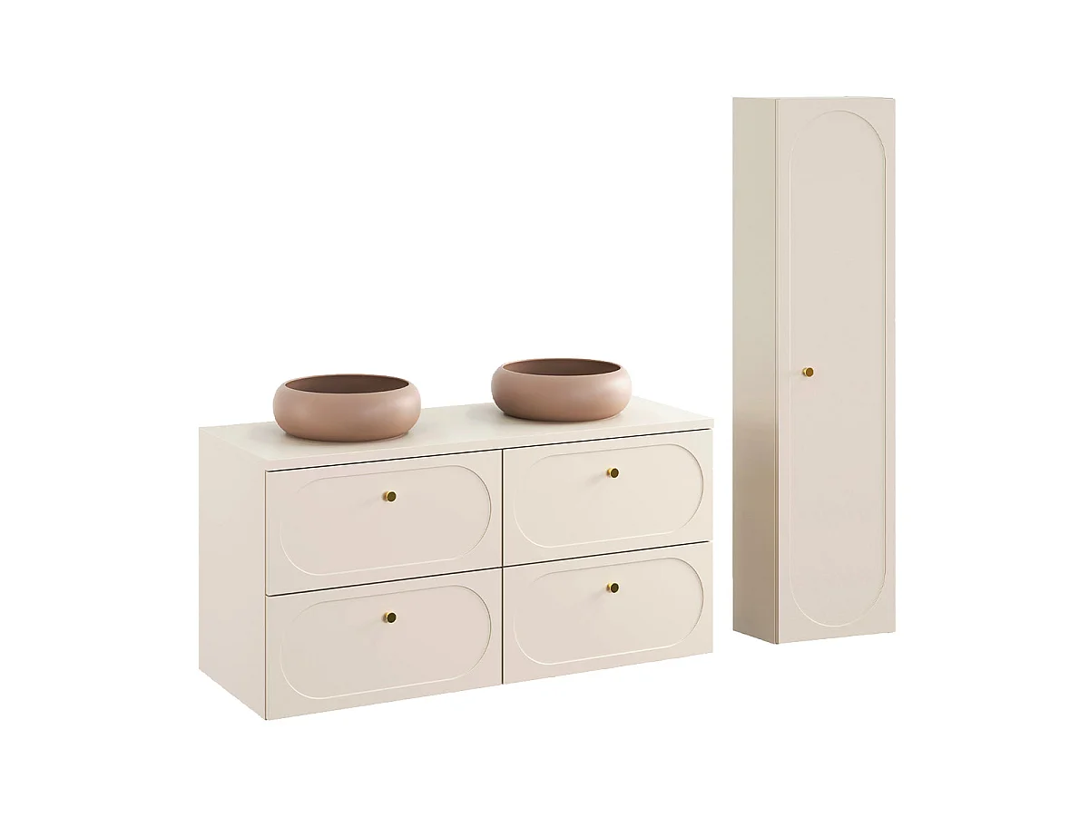 Ensemble meuble double vasque 120cm et colonne Sanae Beige sable