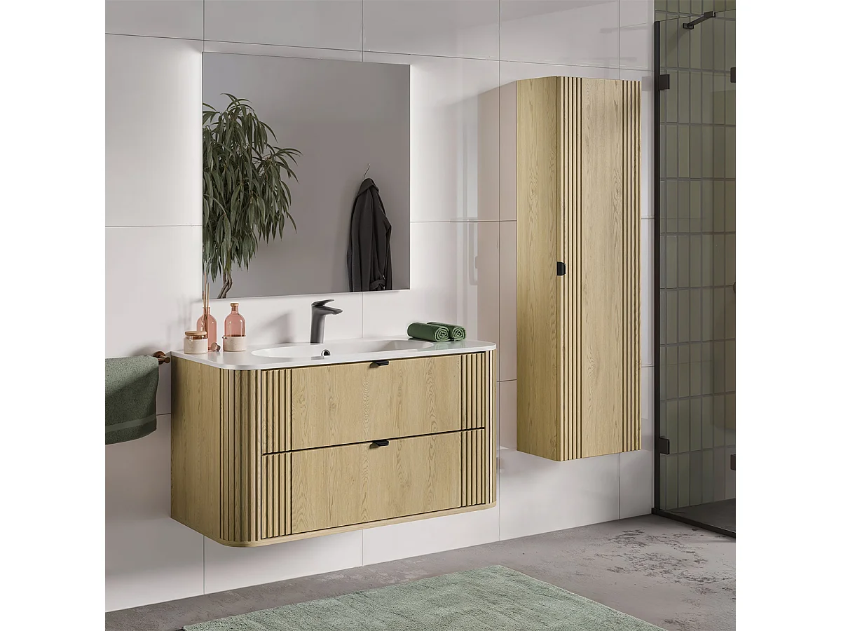 Set di mobili da bagno con lavabo Mila rovere chiaro 100cm