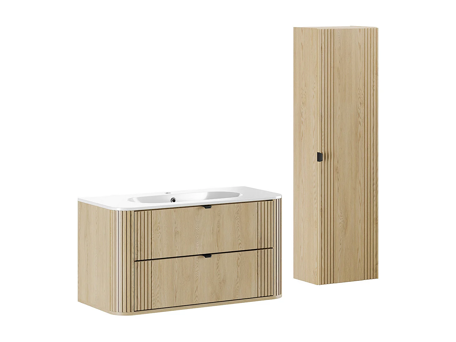 Set di mobili da bagno con lavabo Mila rovere chiaro 100cm