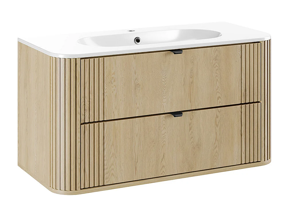 Set di mobili da bagno con lavabo Mila rovere chiaro 100cm