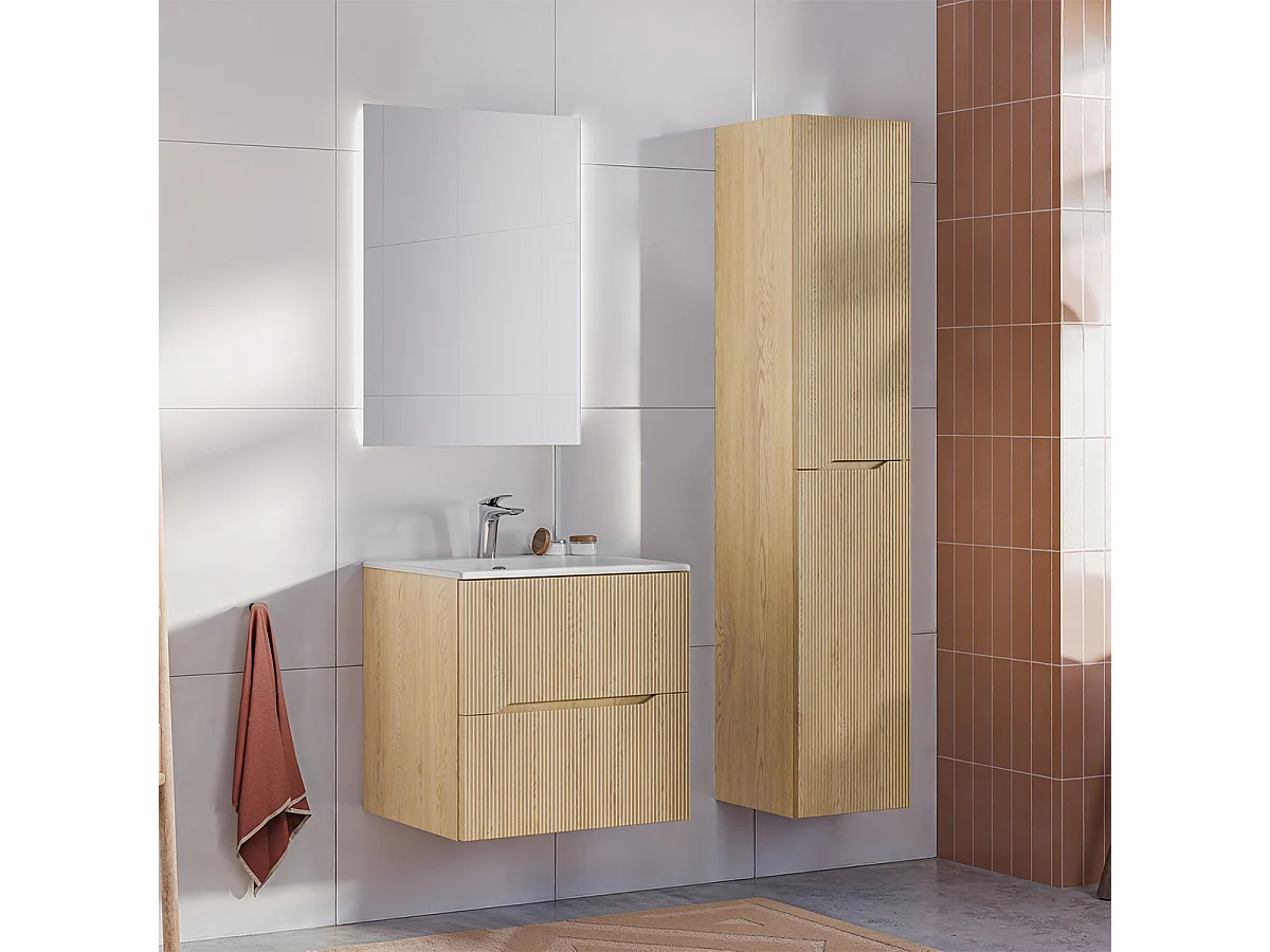 Set di mobili da bagno con lavabo Isaline rovere chiaro 60cm