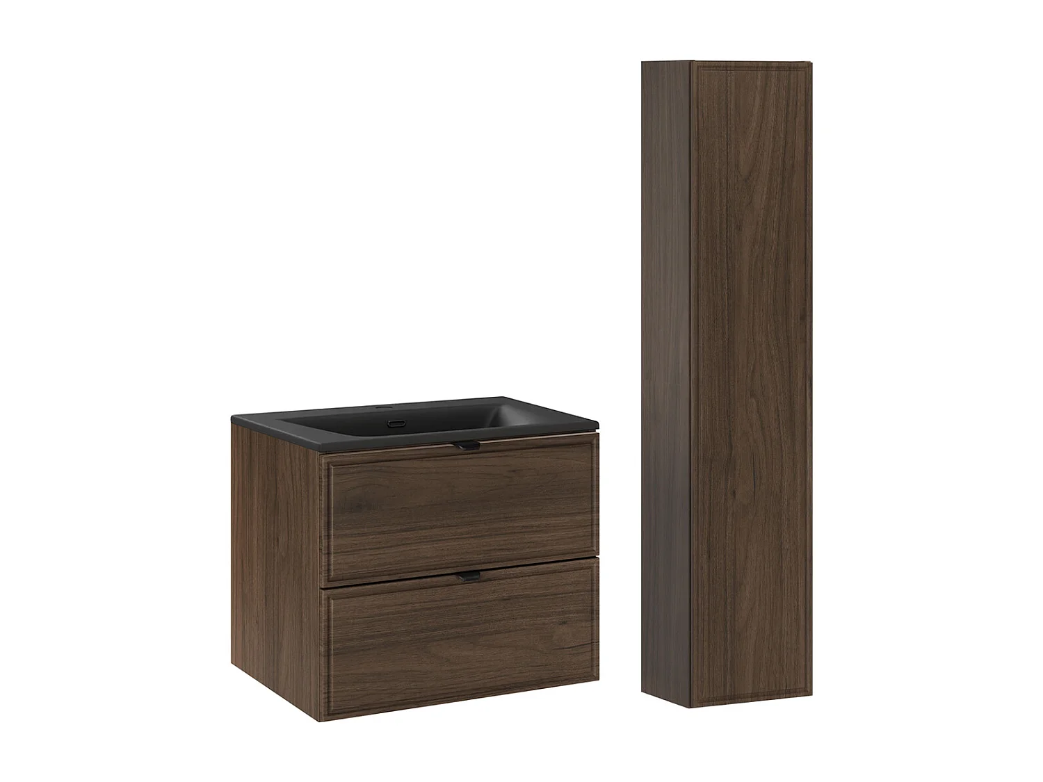 Conjunto de lavabo individual de 60 cm con contrahuella de madera oscura Elias - Lavabo negro