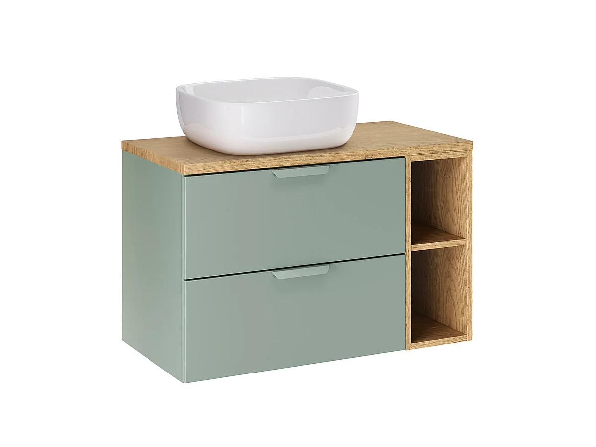 Ensemble meuble simple vasque 80cm 2 niches et colonne Oria Vert mat