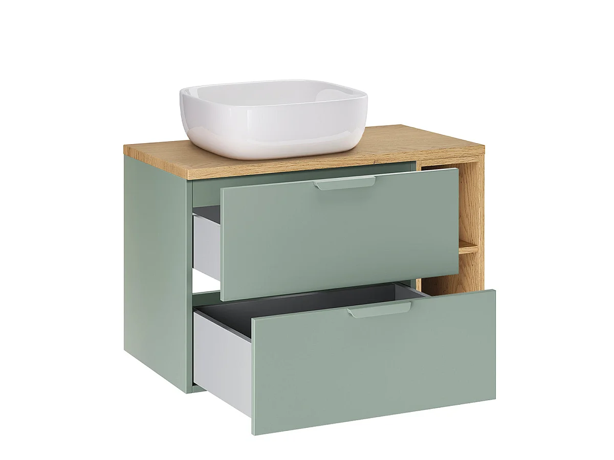 Ensemble meuble simple vasque 80cm 2 niches et colonne Oria Vert mat