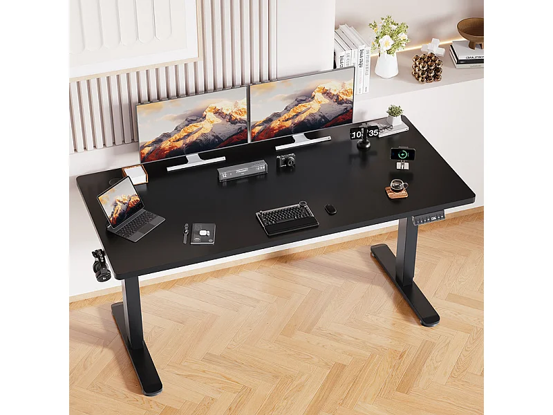 Bureau électrique réglable en hauteur avec prise USB, plateau pour câbles, bureau d'ordinateur, bureau debout avec rappel d'activités sédentaires, 160 x 80 cm