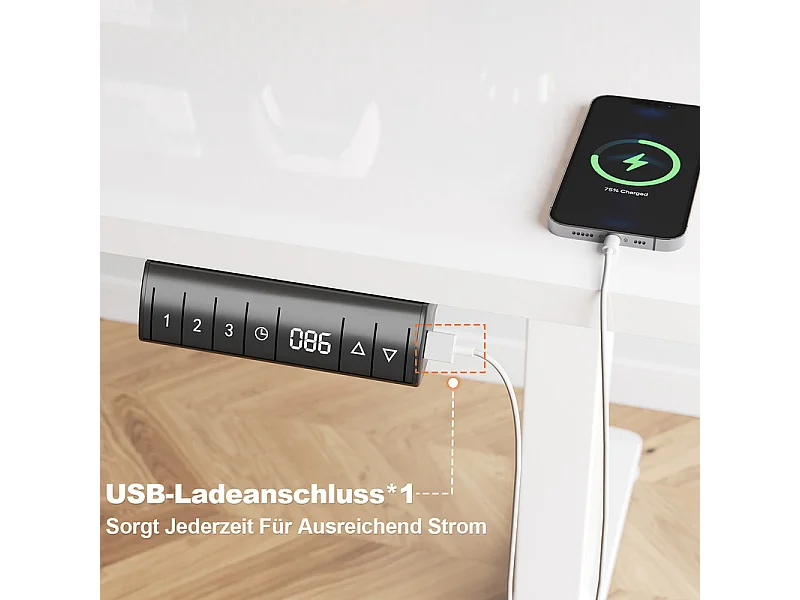 Bureau électrique réglable en hauteur avec prise USB, plateau pour câbles, bureau d'ordinateur, bureau debout avec rappel d'activités sédentaires, 140 x 70 cm