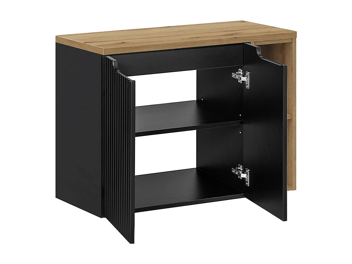 Set Waschtisch 80cm 2 Türen 2 Nischen und Säule Riva Schwarz und Holz