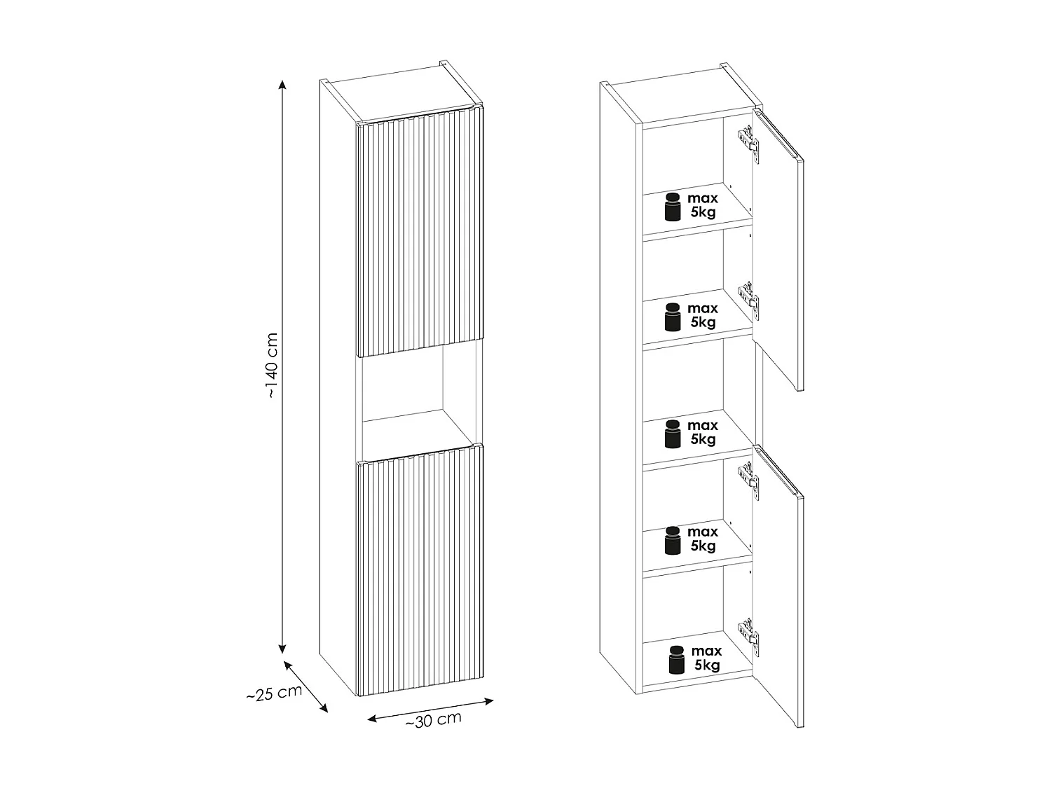 Set Waschtisch 80cm 2 Türen 2 Nischen und Säule Riva Schwarz und Holz