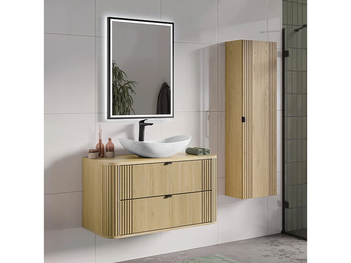 Set di mobili da bagno con lavabo Mila rovere chiaro 100cm
