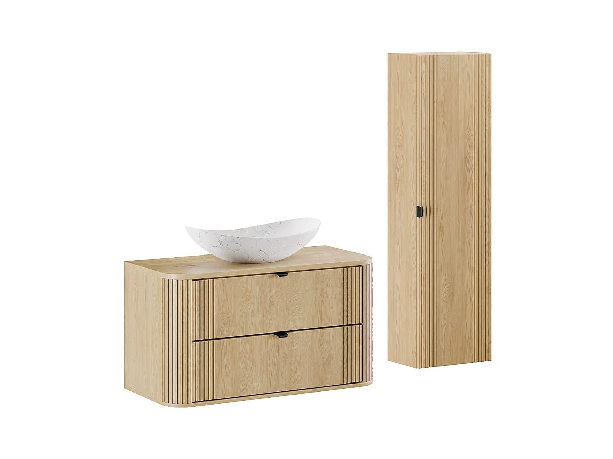 Ensemble meuble simple vasque 100cm et colonne Mila Bois
