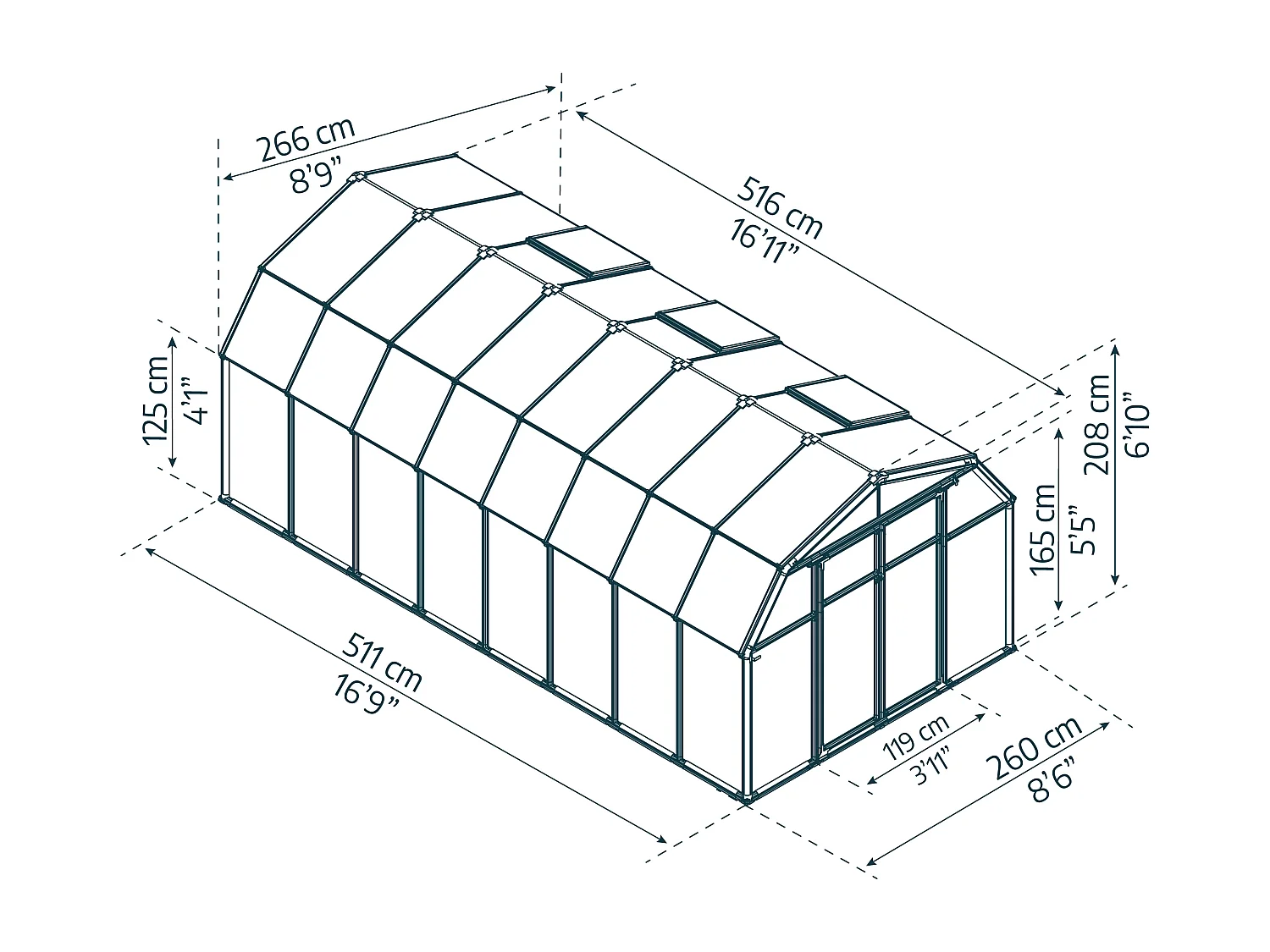 Canopia Hobby Gardener Meerwandig Polycarbonaat Tuinkas 516X266X208 cm Groen