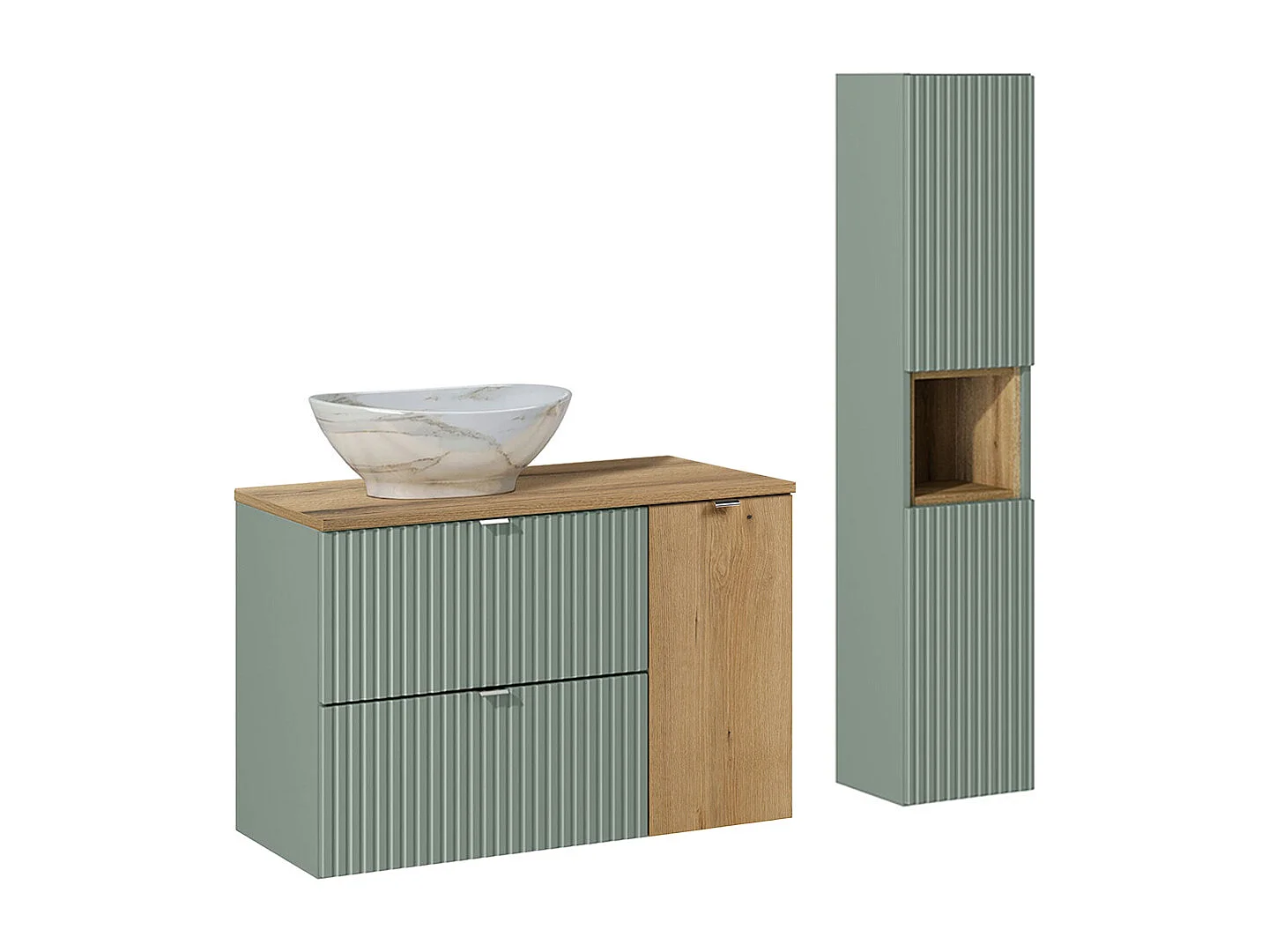 Ensemble meuble simple vasque 90cm et colonne Jade Vert et Bois