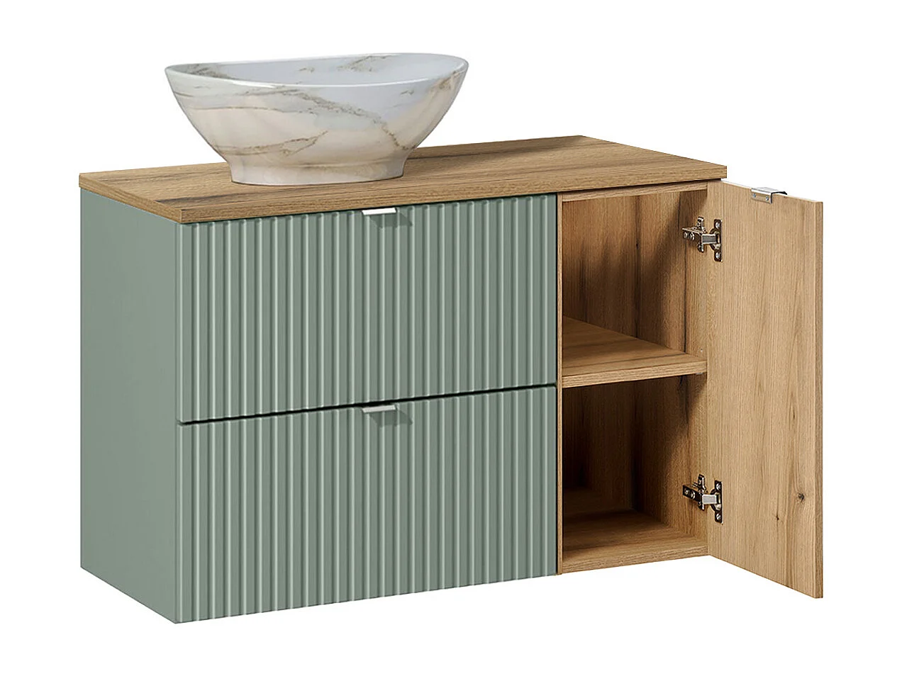 Ensemble meuble simple vasque 90cm et colonne Jade Vert et Bois