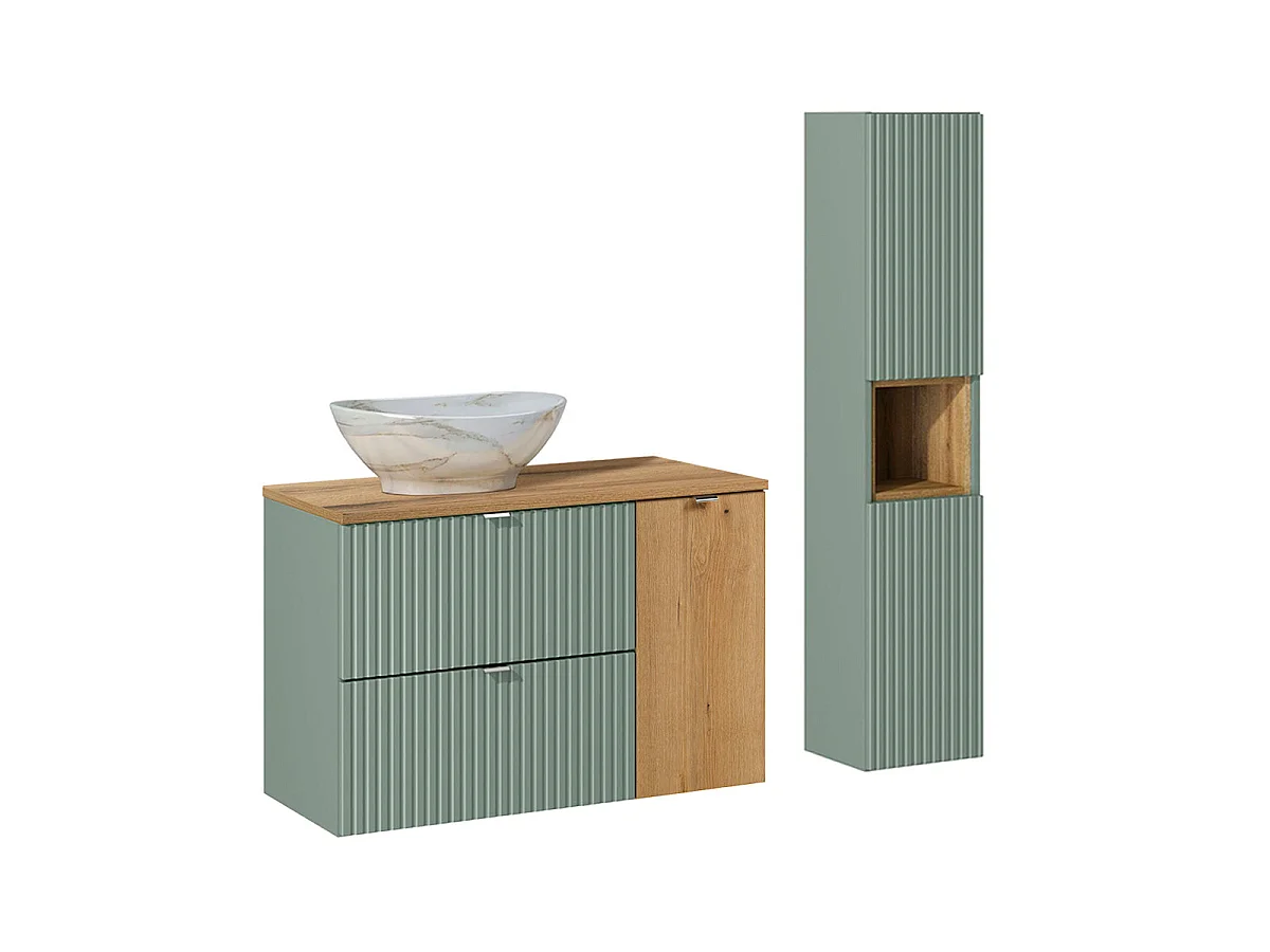 Ensemble meuble simple vasque 90cm og colonne Jade Vert og Bois