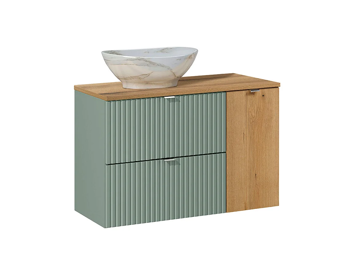 Ensemble meuble simple vasque 90cm og colonne Jade Vert og Bois