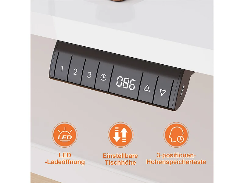Bureau électrique réglable en hauteur avec prise USB, plateau pour câbles, bureau d'ordinateur, bureau debout avec rappel d'activités sédentaires, 160 x 80 cm