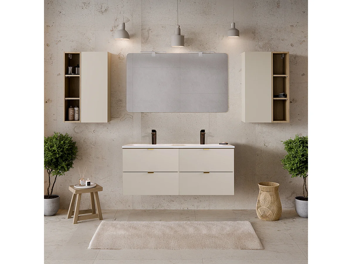 Set di mobili da bagno doppio lavabo Azel cachemire 120cm