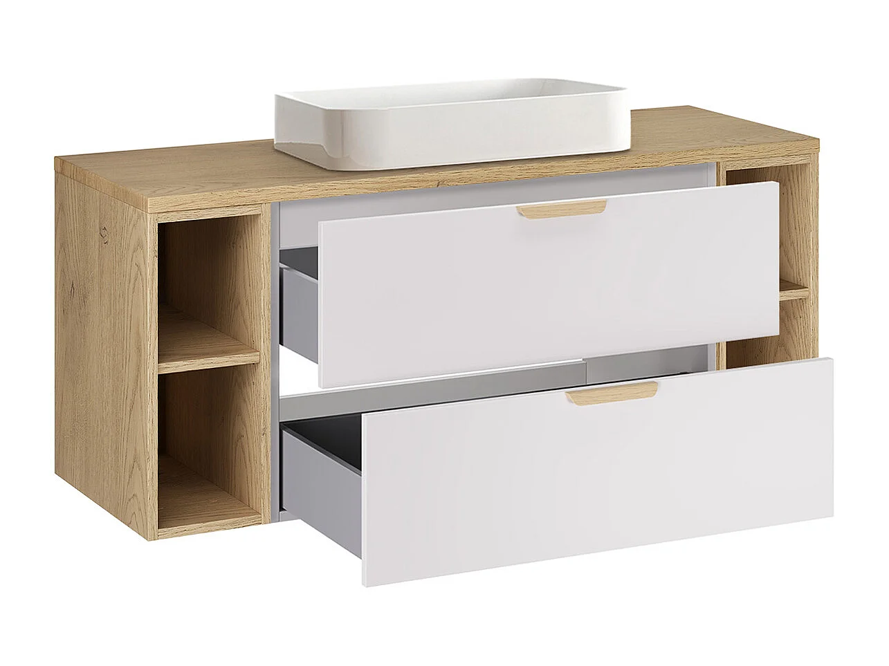 Set aus Einzelwaschtisch 120cm 4 Nischen und Säule Oria Weiß matt